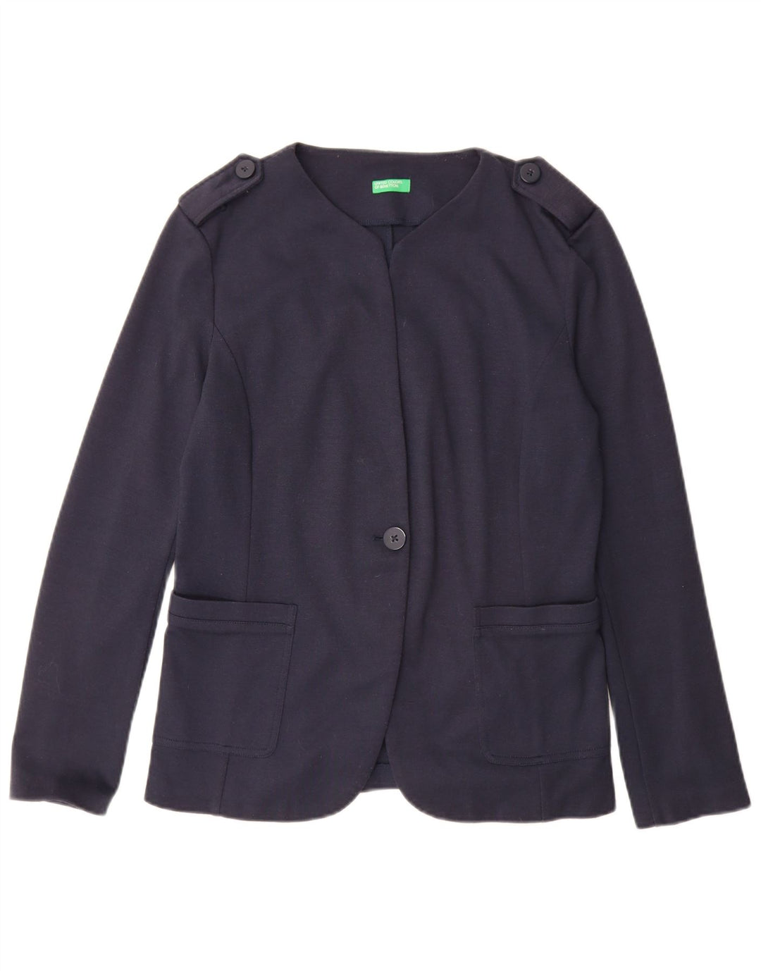 Benetton Dame 1 Knap 1 Knap Blazer Jakke UK 12 Medium Navy Blue