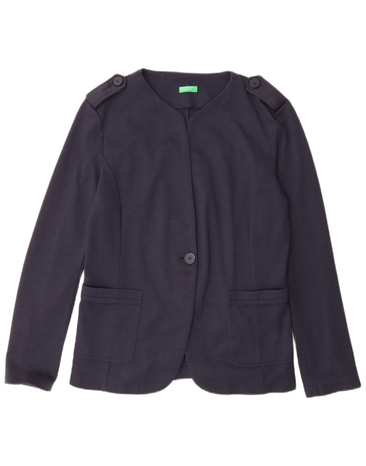 Benetton Dame 1 Knap 1 Knap Blazer Jakke UK 12 Medium Navy Blue