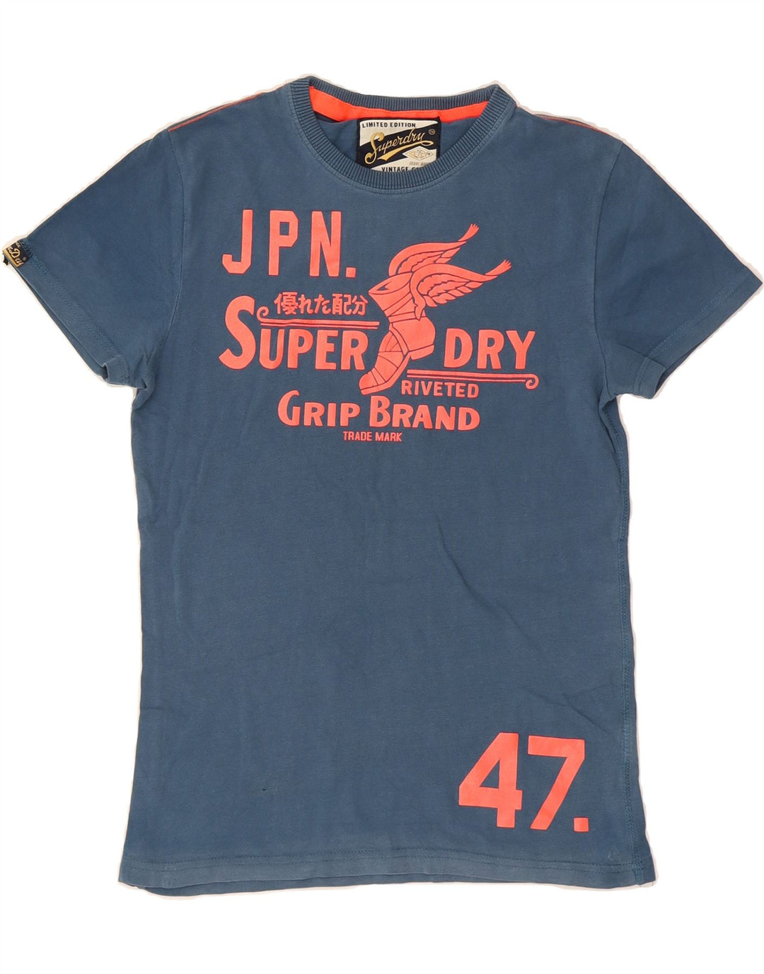 SUPERDRY Mens Graphic T-Shirt Top Small Blue Cotton Vintage Superdry and Second-Hand Superdry from Messina Hembry 