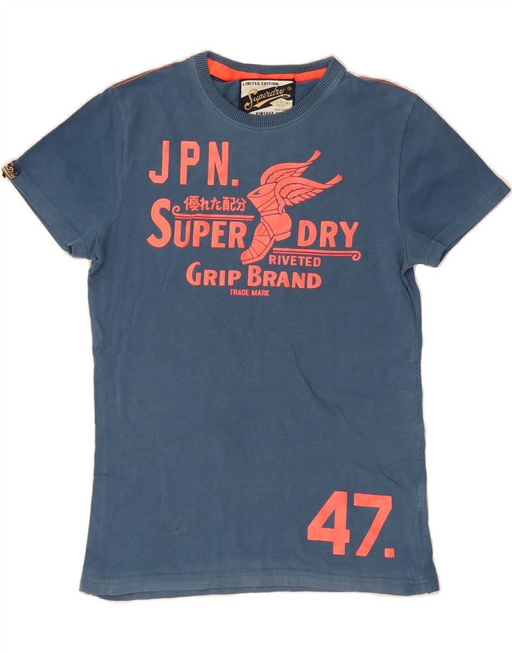 SUPERDRY Mens Graphic T-Shirt Top Small Blue Cotton Vintage Superdry and Second-Hand Superdry from Messina Hembry 
