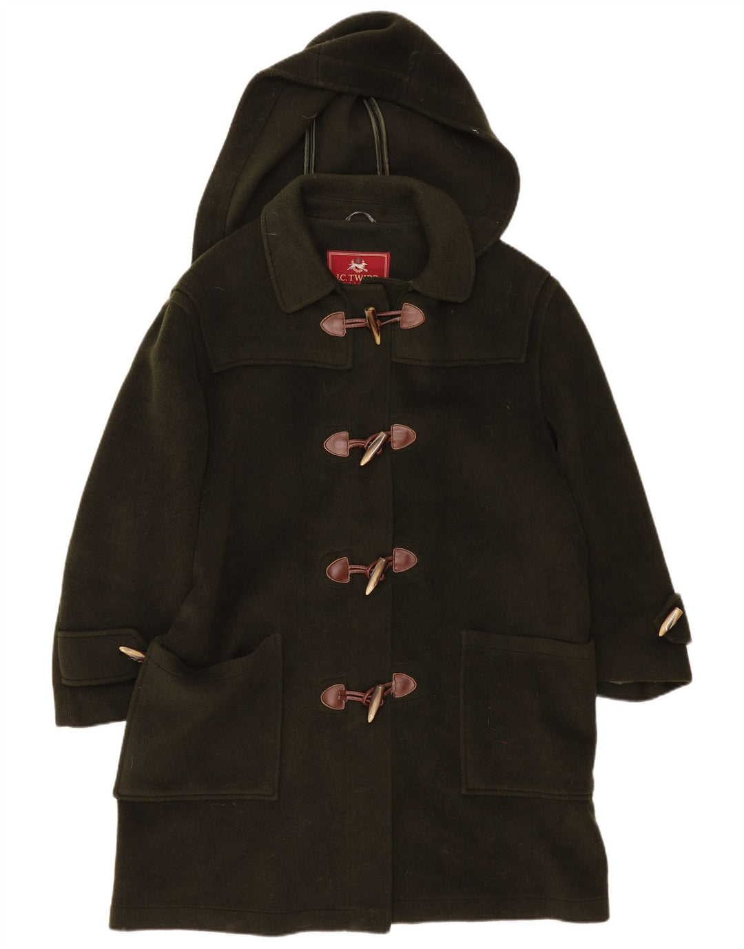 Vintage Dame Hætte Oversized Duffel Coat UK 18 XL Khaki