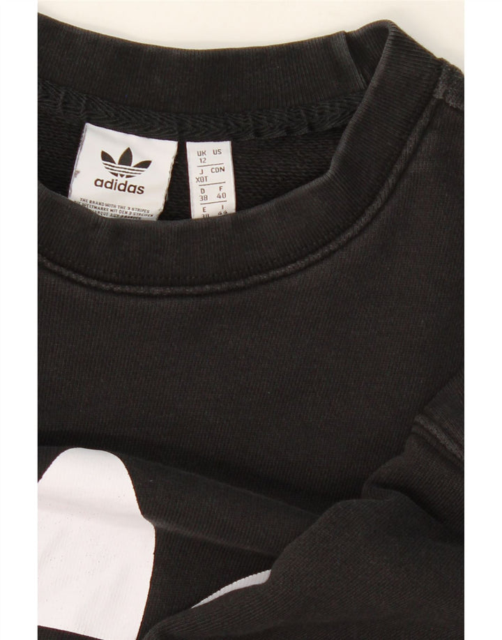 ADIDAS Womens Graphic Sweatshirt Jumper UK 12 Medium Black Cotton Vintage Adidas and Second-Hand Adidas from Messina Hembry 