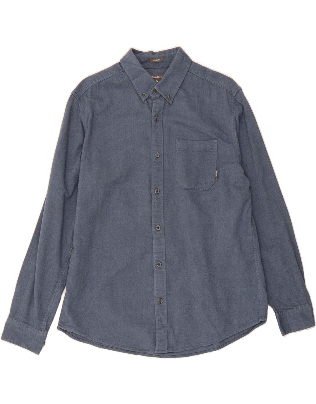 EDDIE BAUER Mens Classic Fit Shirt Large Blue Herringbone Cotton Vintage Eddie Bauer and Second-Hand Eddie Bauer from Messina Hembry 