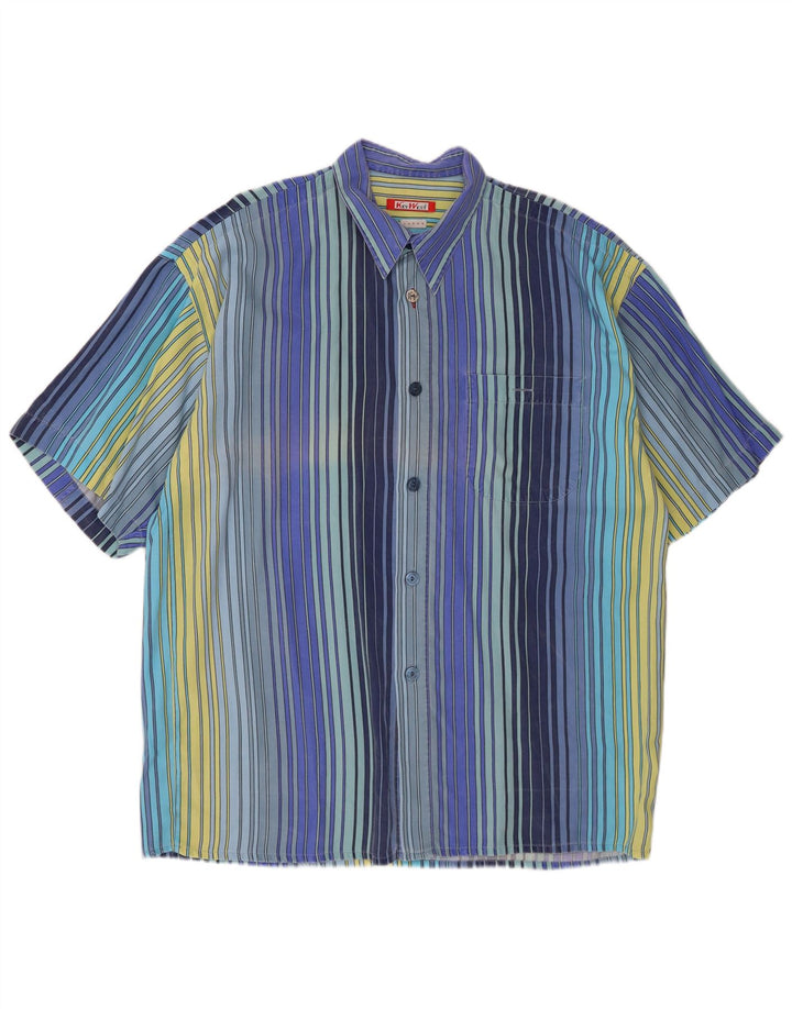 KEY WEST Mens Loose Fit Short Sleeve Shirt Large Multicoloured Striped