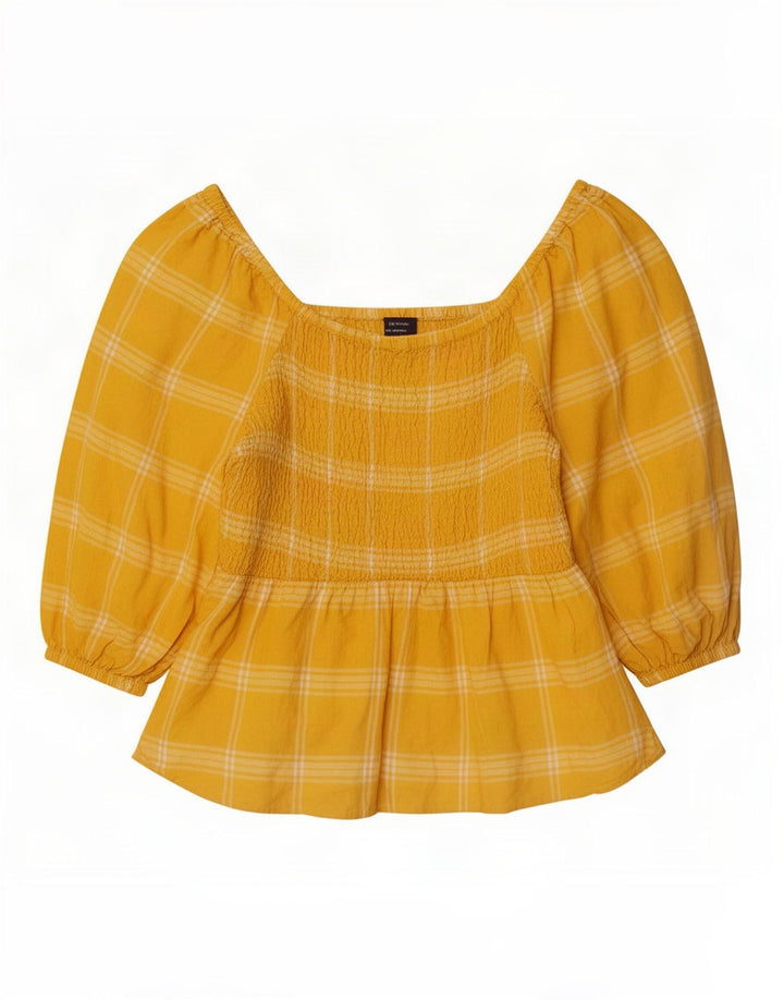 Marks & Spencer Dame Off Shoulder Top UK 12 Medium Yellow Check