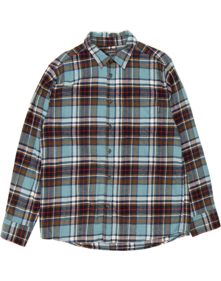 EDDIE BAUER Mens Flannel Shirt XL Blue Check Cotton Vintage Eddie Bauer and Second-Hand Eddie Bauer from Messina Hembry 