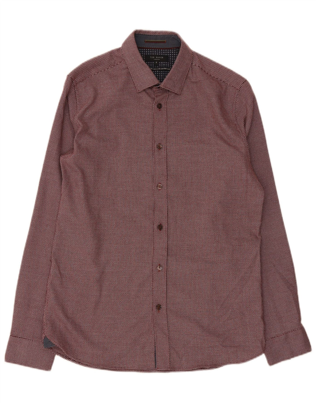 Ted Baker Herre Regular Fit skjorte størrelse 3 Medium Burgundy Geometric Polyester