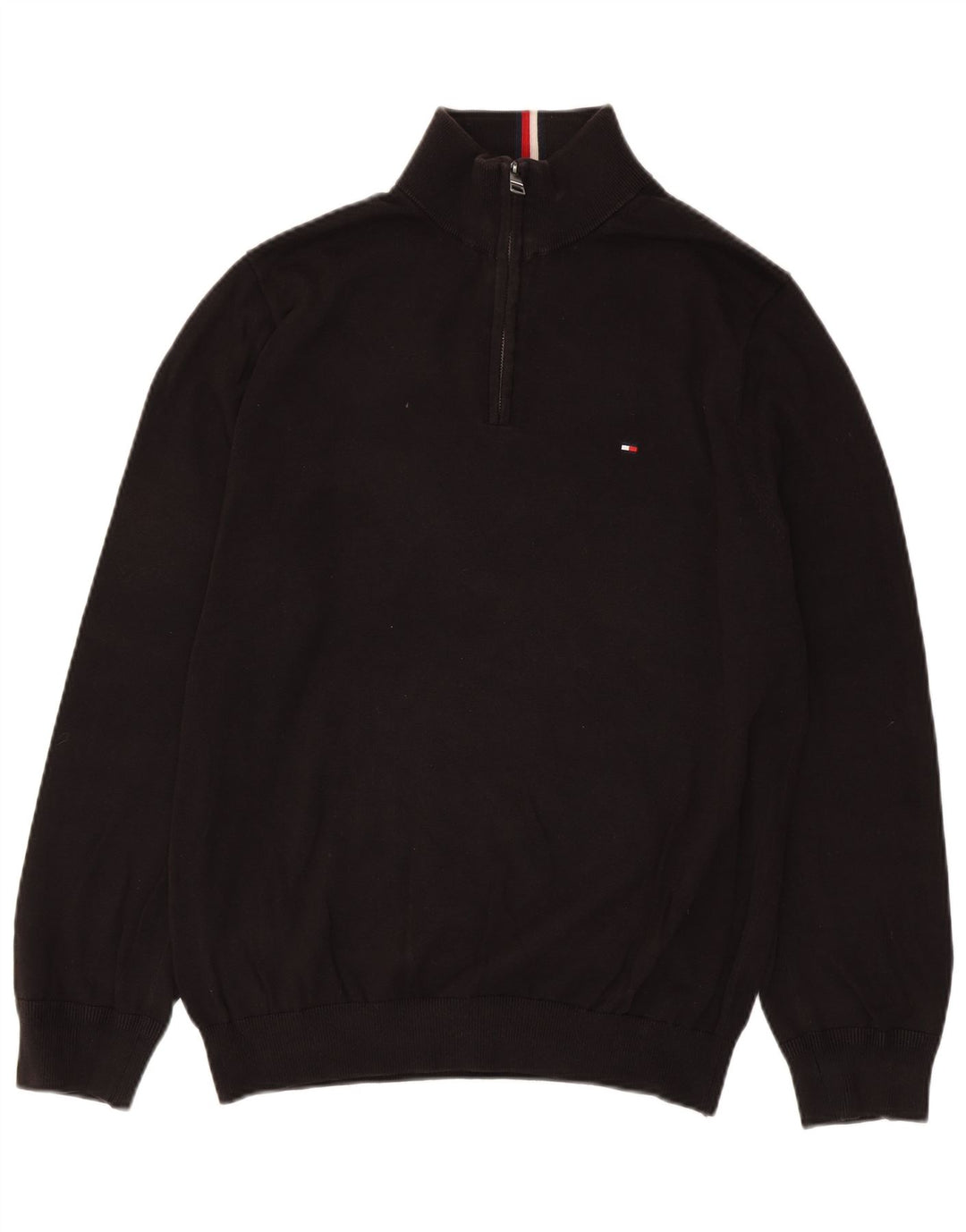 Tommy Hilfiger Herre Zip Neck Jumper Sweater Stor Sort Bomuld