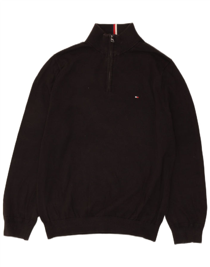 Tommy Hilfiger Herre Zip Neck Jumper Sweater Stor Sort Bomuld