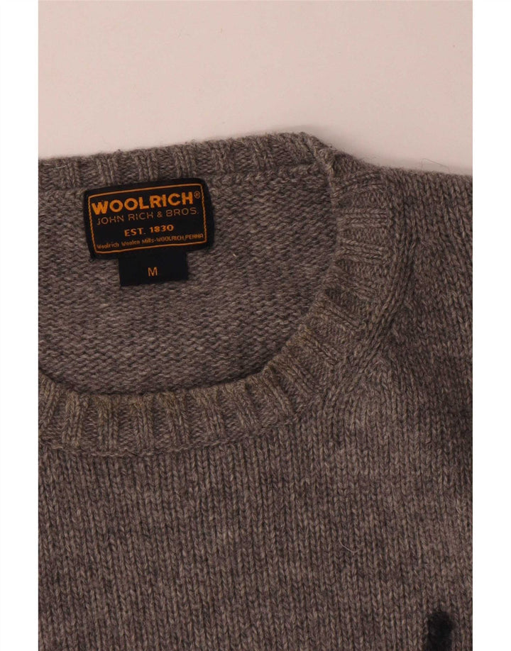 Woolrich Herre Grafisk Jumper Sweater Medium Grey Flecked Wool