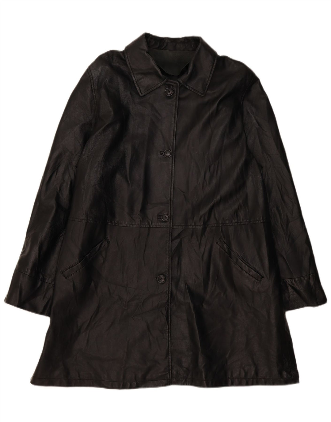 VINTAGE Oversized læderfrakke til kvinder EU 46 XL sort læder