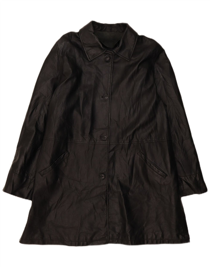 VINTAGE Oversized læderfrakke til kvinder EU 46 XL sort læder