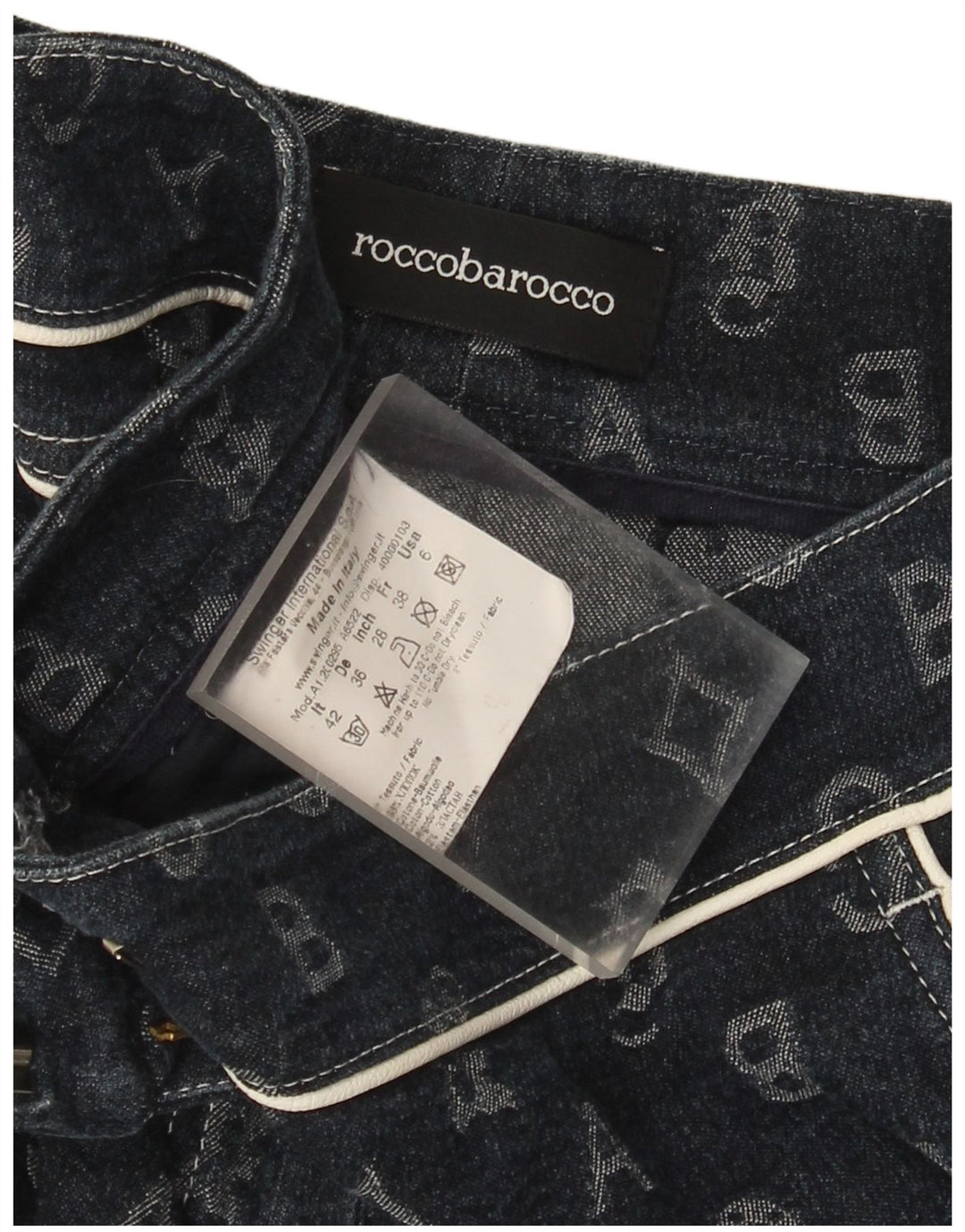 Roccobarocco Dame Capri Bukser IT 42 Medium W28 L17 Marineblå Geometrisk