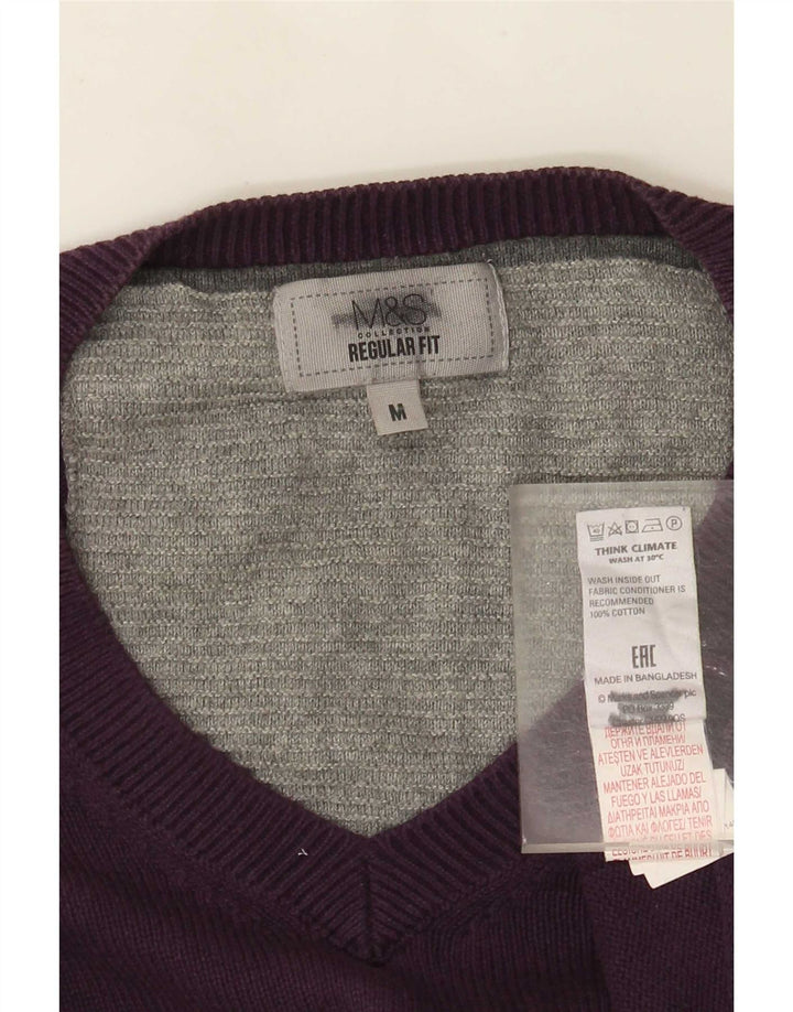 Marks & Spencer Herre Regular Fit V-hals sweater Medium Lilla Bomuld