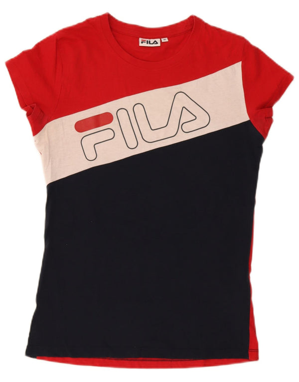 Fila Grafisk T-shirt top til kvinder UK 12 Medium Rød Colourblock Bomuld