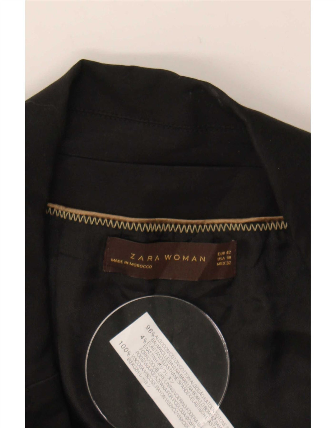 Zara Dame Blazer Jakke EU 42 Stor Sort Bomuld