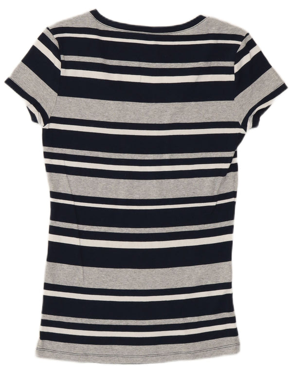 Tommy Hilfiger Dame T-Shirt Top UK 10 Lille Marineblå Stribet Bomuld
