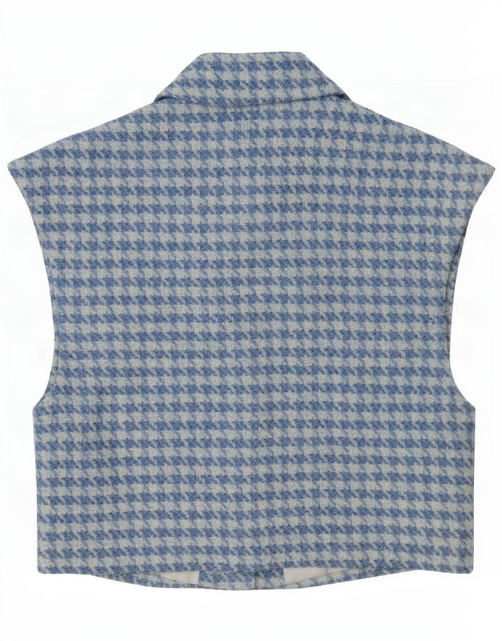 Zara Womens Crop vest UK 10 Small Blue Houndstooth