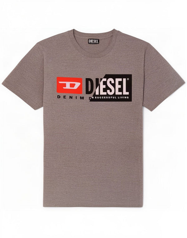 Diesel Herre grafisk T-shirt Top Medium Grey Flecked Bomuld