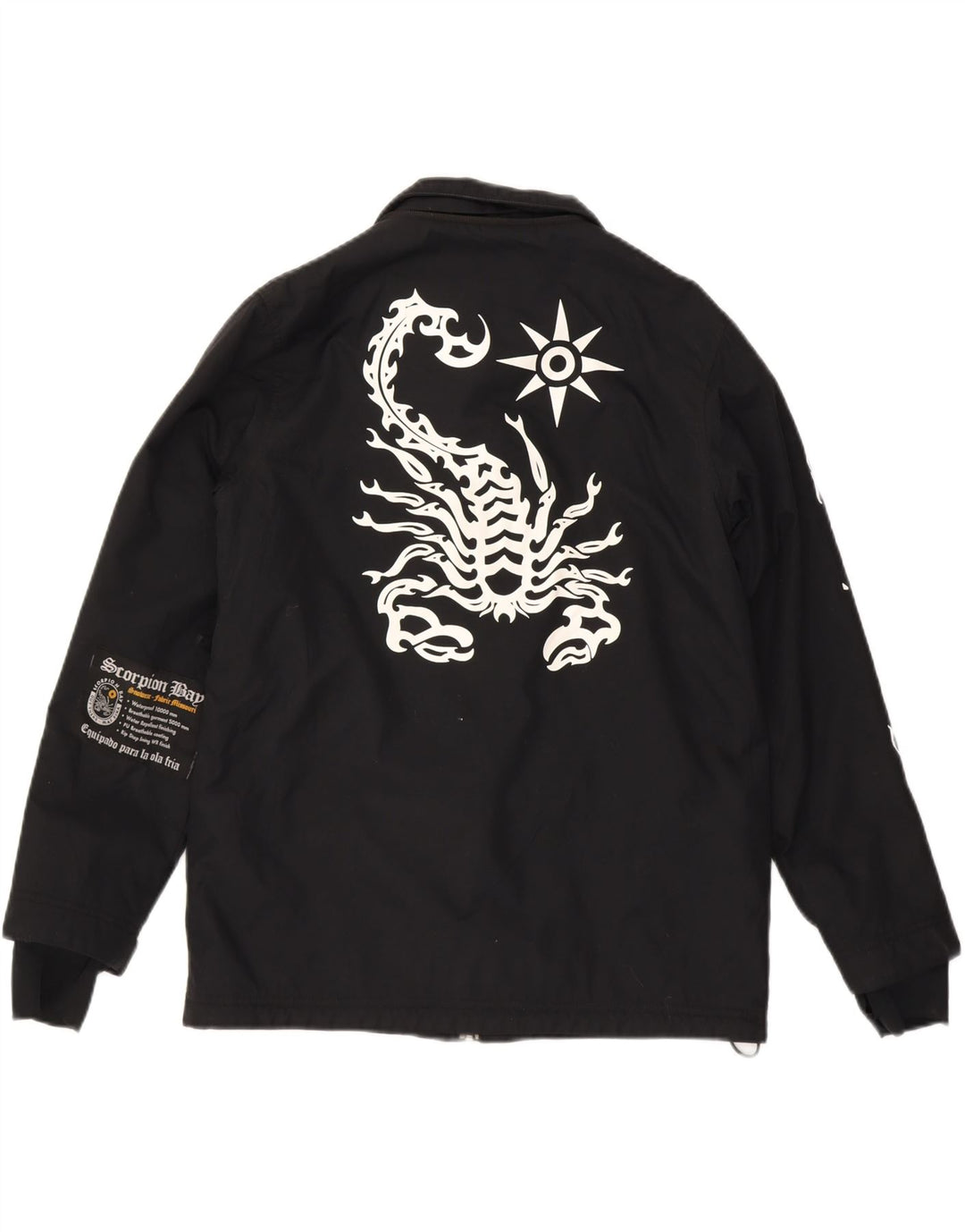 SCORPION BAY Mens Graphic Windbreaker Jacket UK 38 Medium Black Nylon Vintage Scorpion Bay and Second-Hand Scorpion Bay from Messina Hembry 