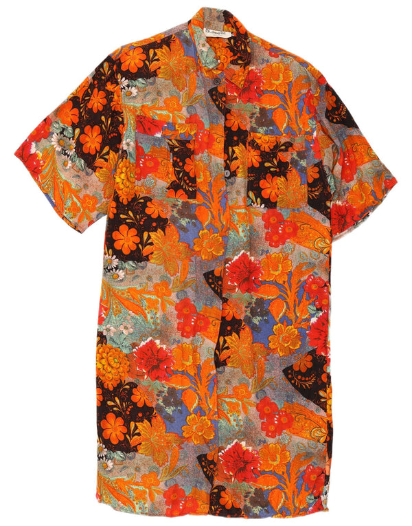 Vintage Womens Short Sleeves Shirt Dress UK 14 Medium Multicoloured Floral