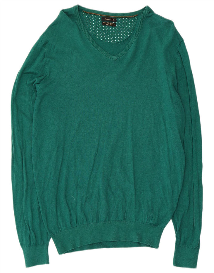 Massimo Dutti Herre V-hals sweater Stor grøn bomuld