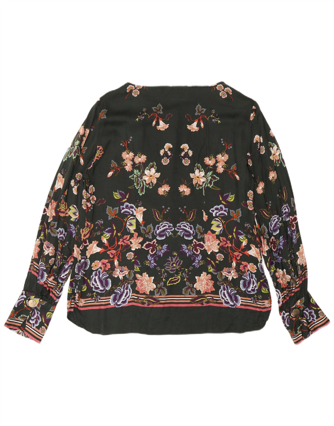 Massimo Dutti Dame Langærmet Bluse Top EU 40 Medium Green Floral