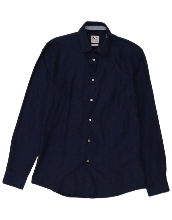 Zara Herre Slim Fit skjorte Medium marineblå bomuld