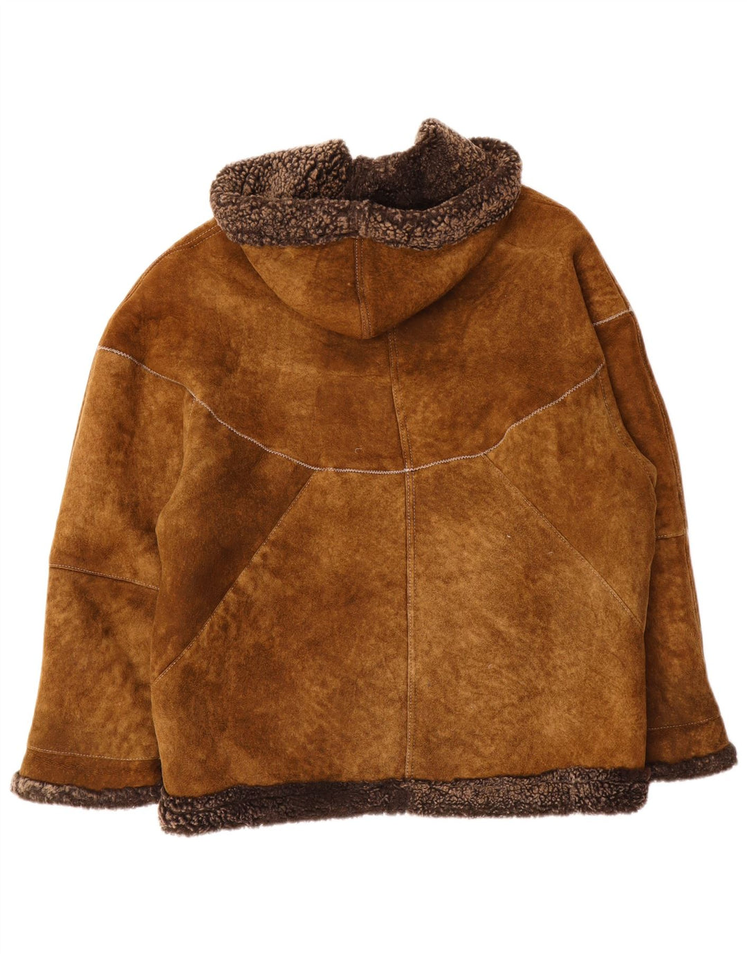 Vintage Dame Hætte Oversized Shearling Jakke IT 44 Medium Brun