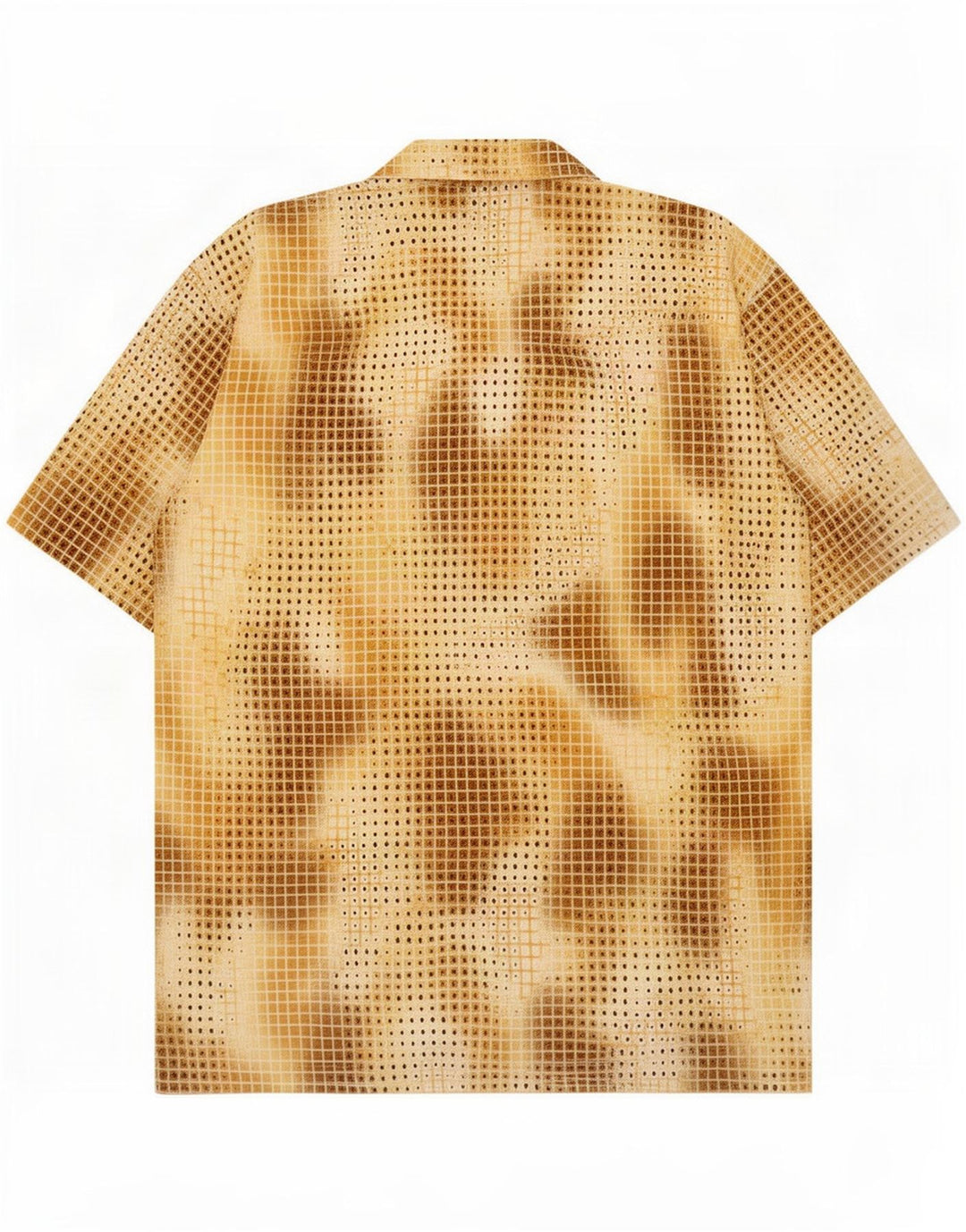 Vintage herre abstrakt mønster skjorte medium brun plettet polyester