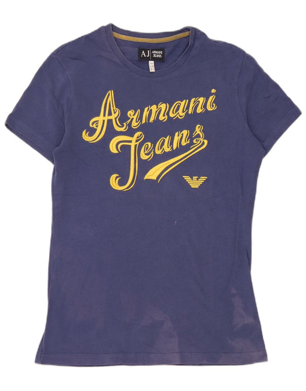 Armani Herre grafisk T-shirt Top Medium Blue Bomuld
