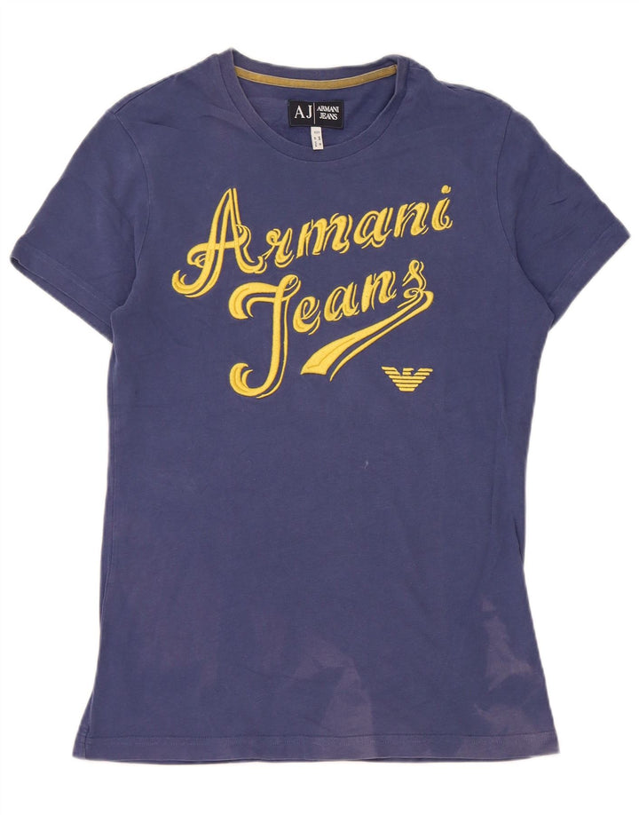 Armani Herre grafisk T-shirt Top Medium Blue Bomuld