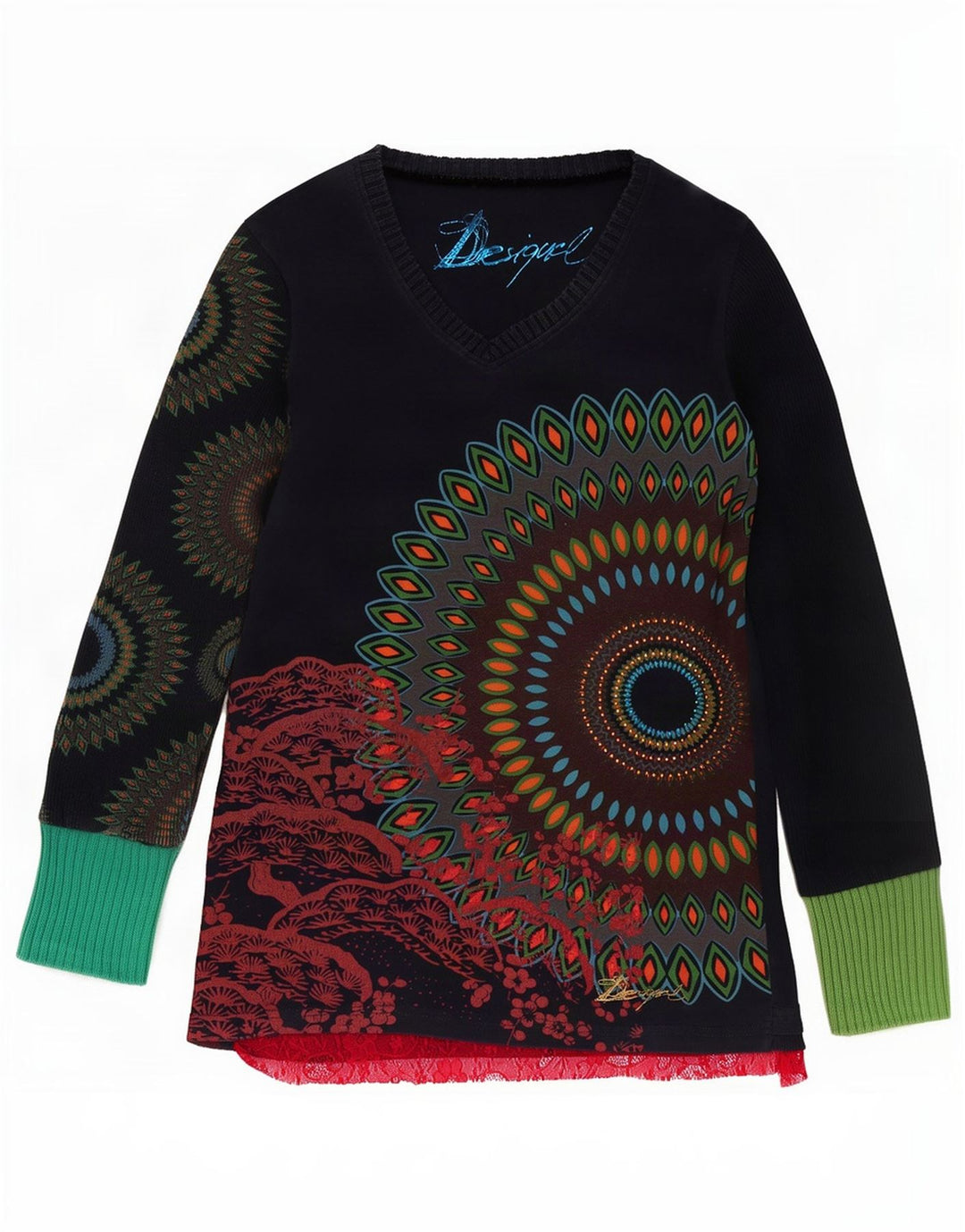 Desigual kvinders abstrakt mønster bluse Top UK 14 Stor marineblå bomuld