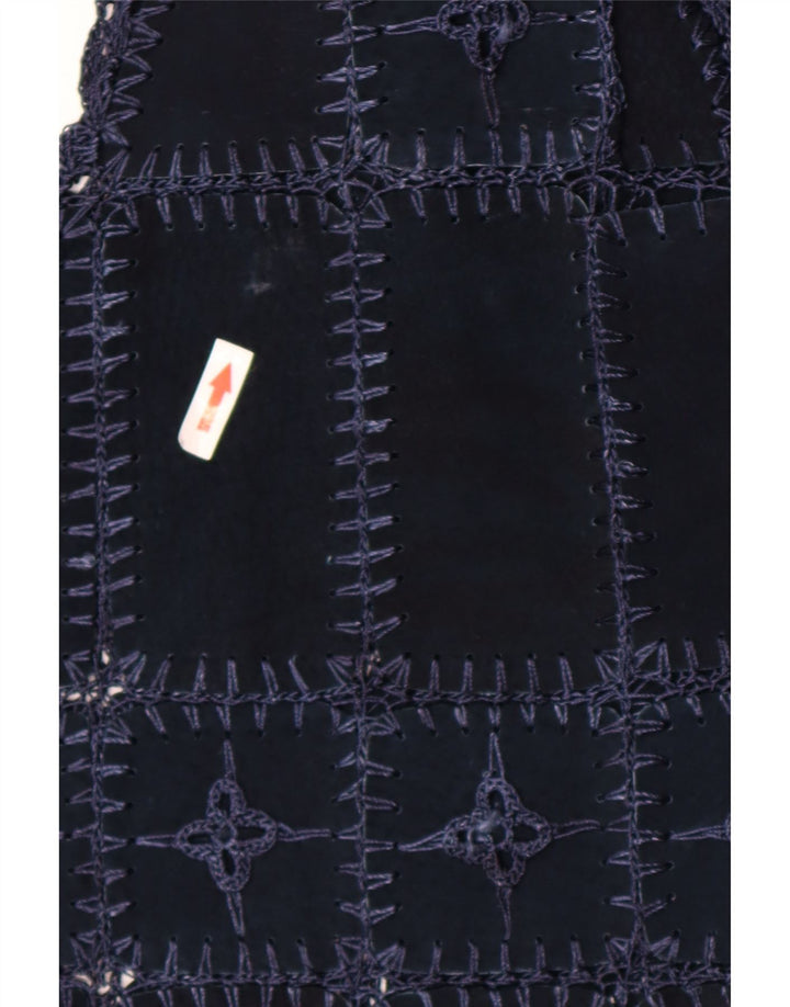 Vintage Dame Ruskind Gilet UK 14 Medium Navy Blue Patchwork