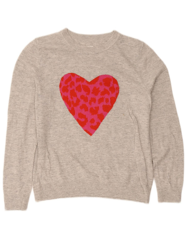 John Lewis Grafisk Sweatshirt Jumper UK 12 Medium Grey Cotton Heart