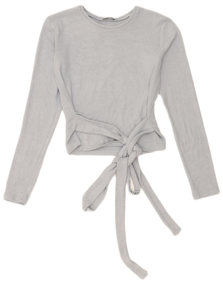 Zara Dame Crop Top Langærmet UK 10 Lille Blå