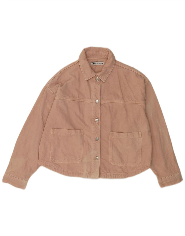 Zara Dame Oversized Denim Jacket UK 14 Medium Pink Bomuld