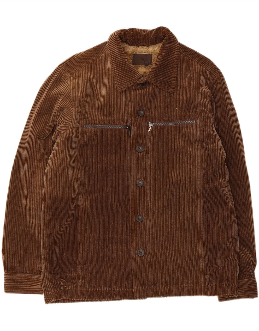 Zara Herre Sherpa Corduroy-jakke UK 38 Medium Brun Bomuld