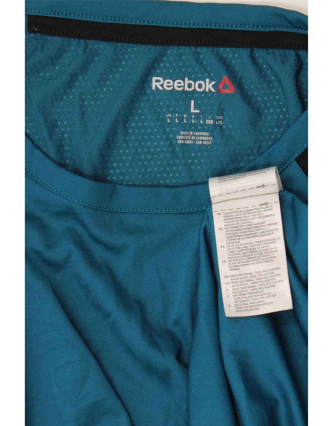 Reebok Herre T-Shirt Top Stor Blå Colourblock Polyester
