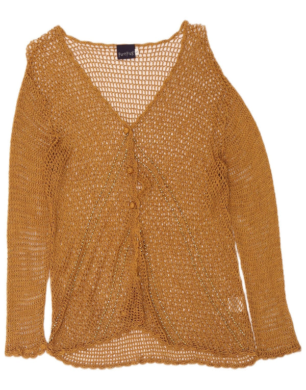 Vintage hæklet cardigan sweater til kvinder UK 14 Large Beige Rayon