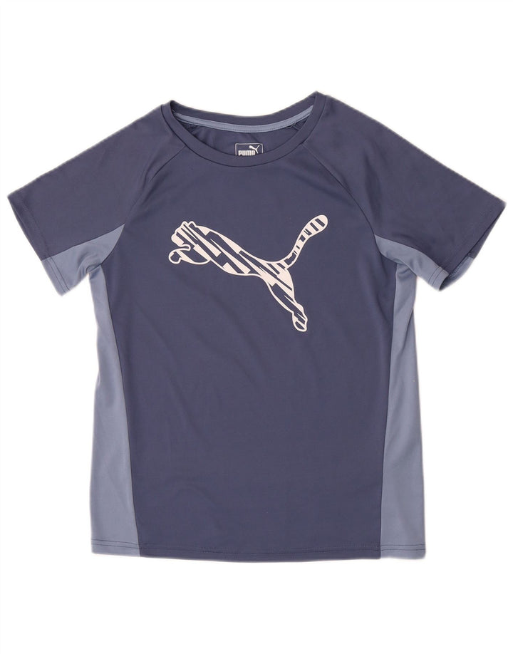 Puma Grafisk T-Shirt Top UK 12 Medium Blue Colourblock Polyester