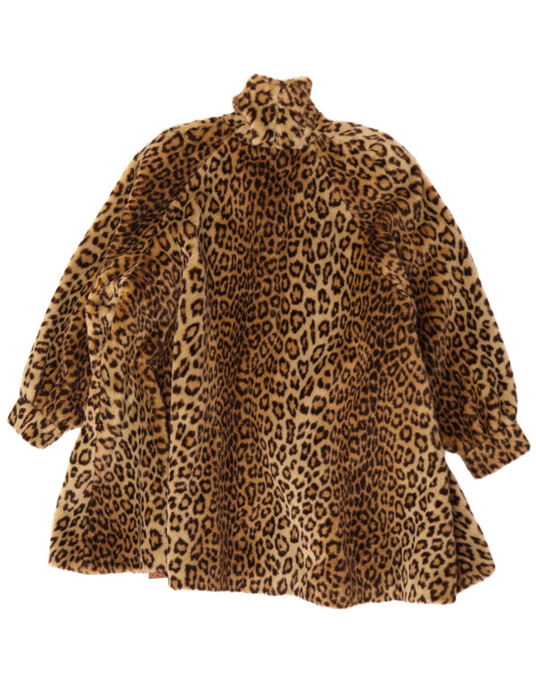 Vintage Dame imiteret Pels Oversized Overfrakke UK 18 XL Brown Animal Print