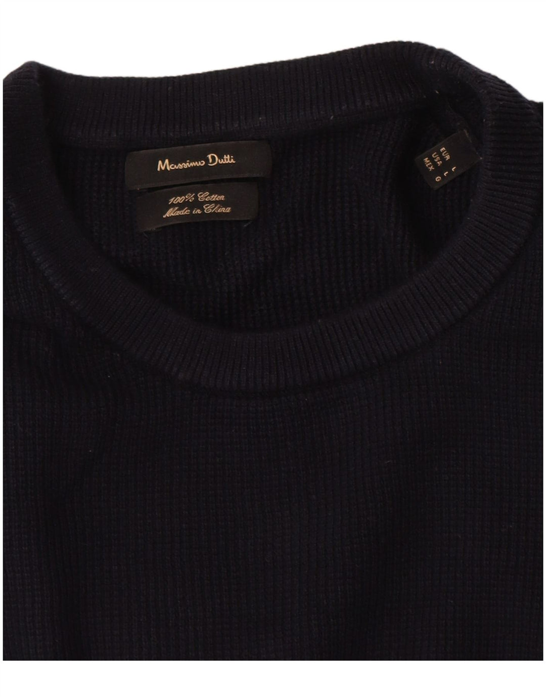 Massimo Dutti Herre Kortærmet Crew Neck Jumper Sweater Large Navy Blue