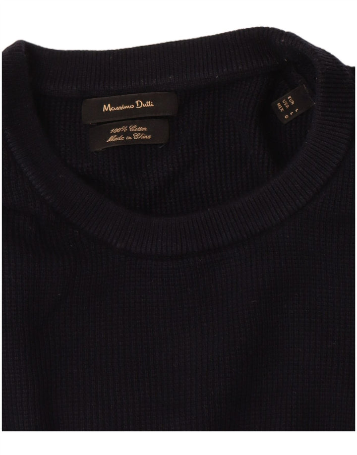 Massimo Dutti Herre Kortærmet Crew Neck Jumper Sweater Large Navy Blue