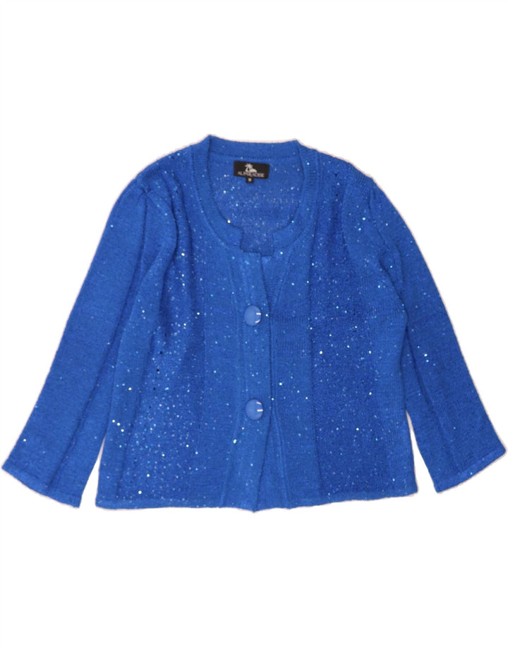 VINTAGE Womens 3/4 Sleeve Cardigan Sweater UK 14 Medium Blue Vintage Vintage and Second-Hand Vintage from Messina Hembry 