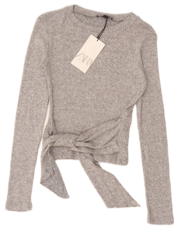 Zara Womens Crop Top UK 8 Small Grey Viscose