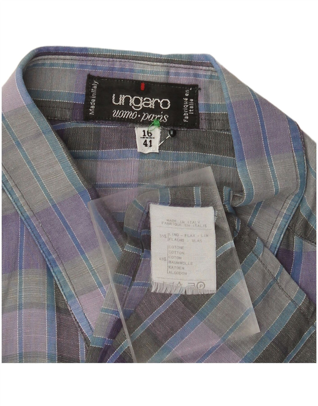 Ungaro kortærmet herreskjorte str. 16 41 Stor lilla ternet linned