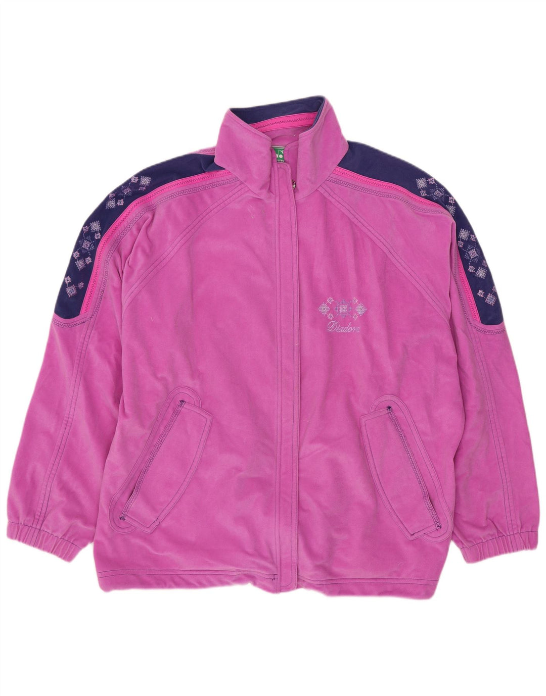 DIADORA grafisk fleecejakke til kvinder UK 14 Medium Pink Colourblock