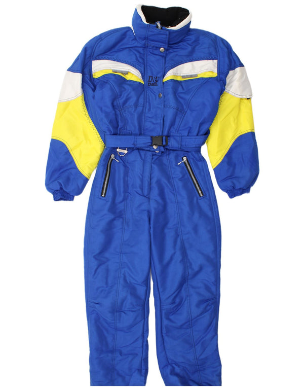 Vintage Dame Ski Jumpsuit UK 14 Medium Blue Colourblock Polyester Sports