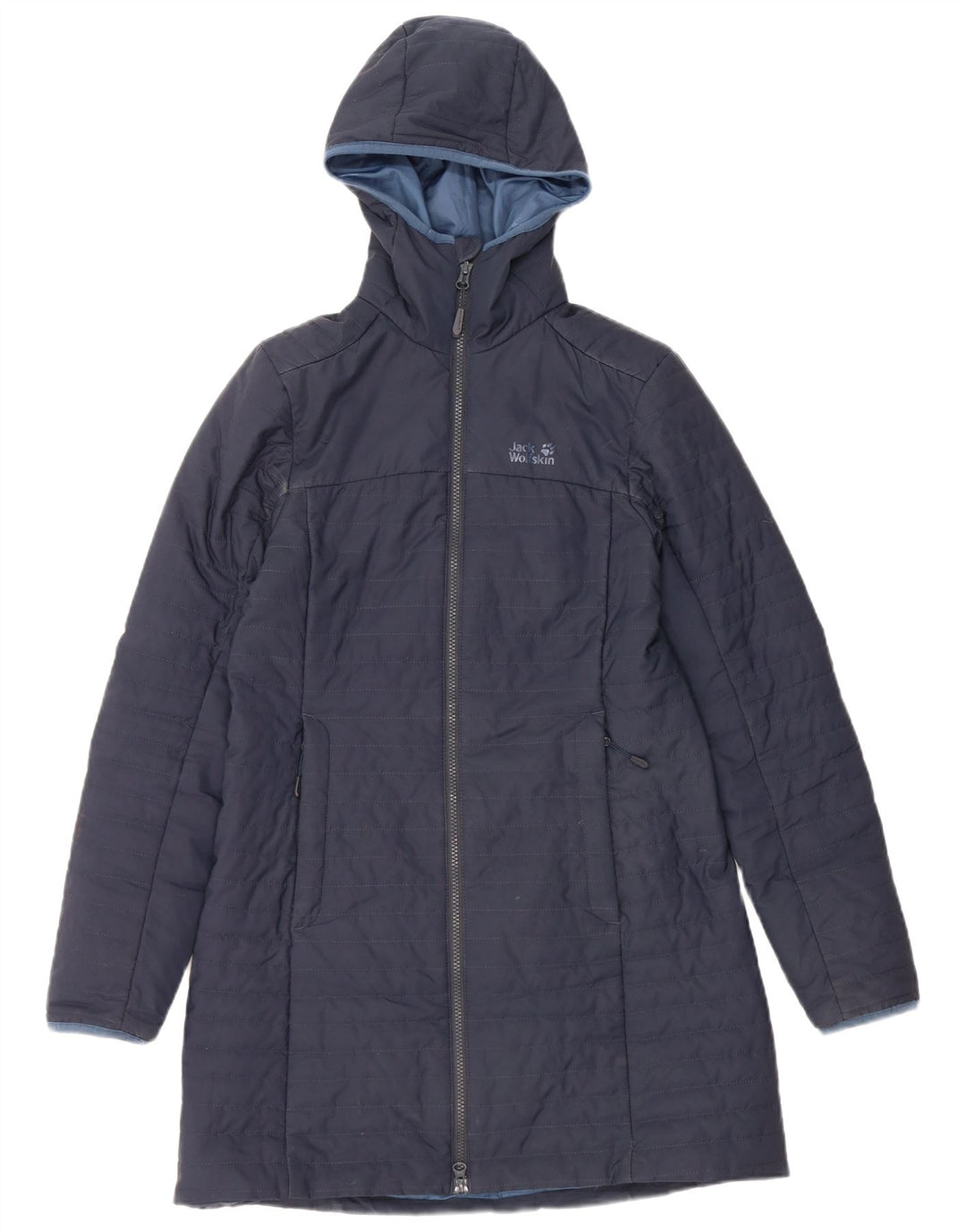JACK WOLFSKIN Dame hætte polstret frakke UK 6 XS marineblå polyester